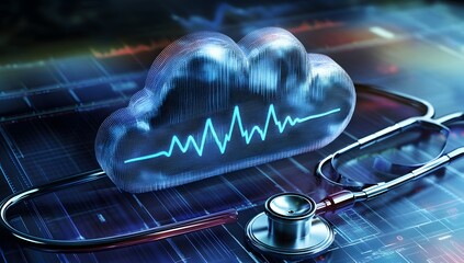 Cloud computing healthcare data displayed on a medical chart