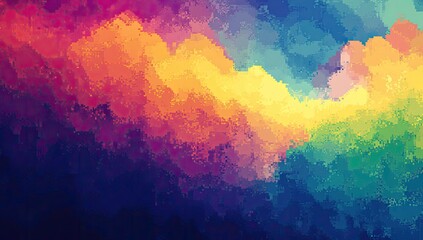 Retro pixelated rainbow pattern background with vibrant geometric shapes, creating immersive digital art for video overlays, streaming content, and social media graphics.