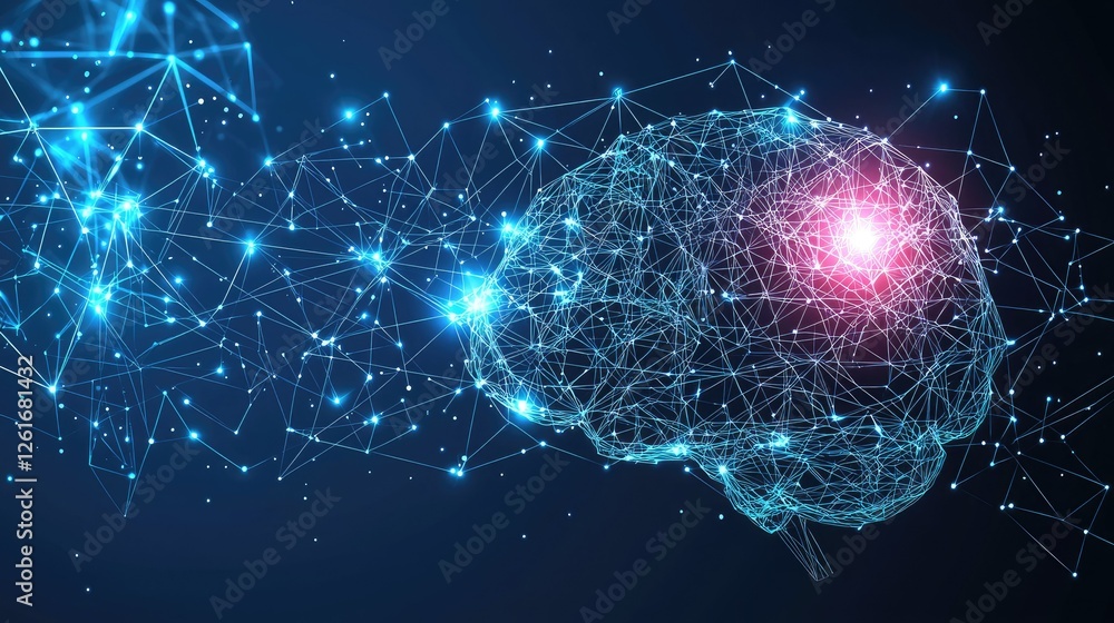 Aufkleber futuristic neural network visualization with glowing brain outline