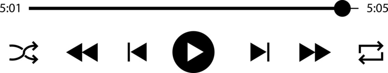 Multimedia video and music player with play button icon. Video streaming frame on internet, modern social media video player interface template live digital stream isolated on transparent background.