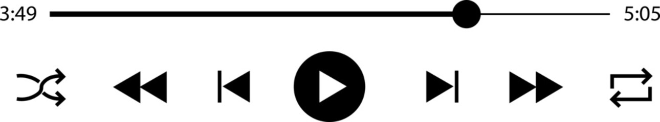 Multimedia video and music player with play button icon. Video streaming frame on internet, modern social media video player interface template live digital stream isolated on transparent background.