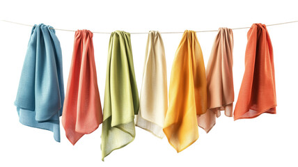 Colorful Linen Napkins: A vibrant and harmonious display of colorful linen napkins hanging on a clothesline, creating a visually appealing and elegant backdrop for any occasion. The soft.