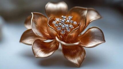 Fototapeta premium Close-up of Golden Flower Brooch with Diamonds. Generative AI