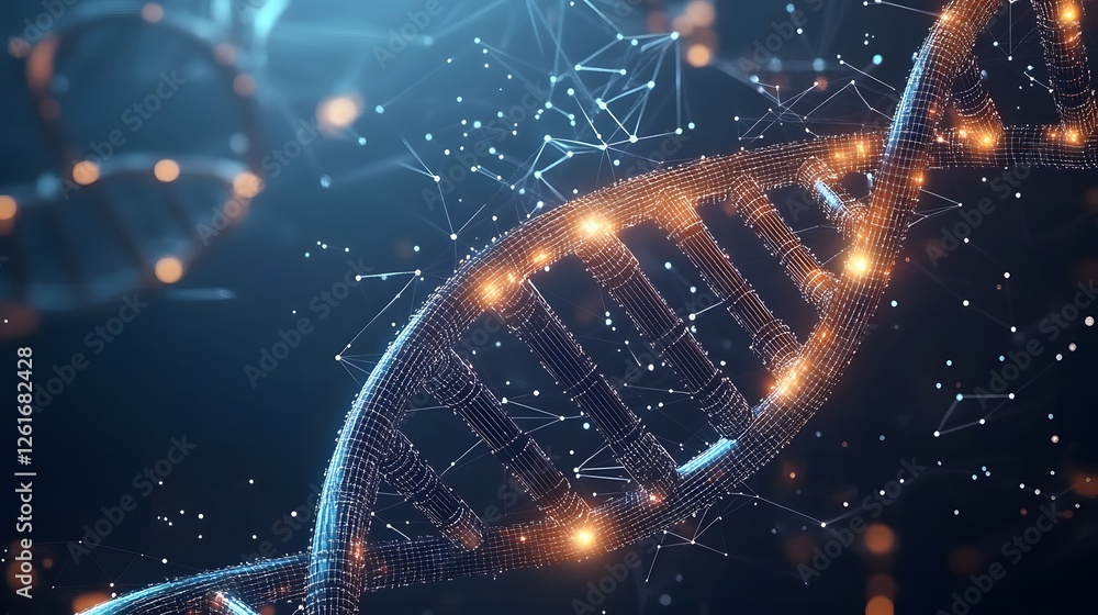Poster digital rendition of a glowing dna double helix structure