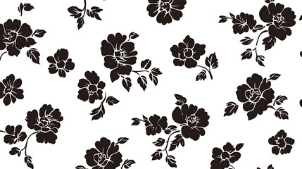 Seamless Floral Pattern of Elegant Dark Rose Flowers on White Background for Textile Decoration
