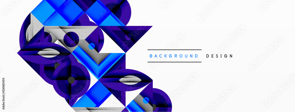 Aufkleber Geometric abstract composition with intersecting shapes, circles, triangles, and gradients, blending vibrant colors and dynamic contrasts to create a modern, futuristic visual design
