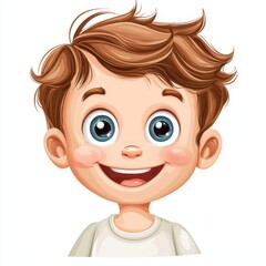 Happy Cartoon Child with Bright Sparkling Eyes and Cheerful Smile