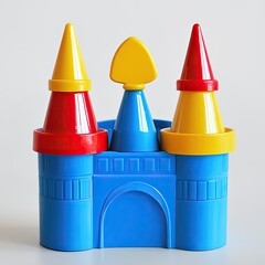 Colorful plastic sandcastle toy on white background