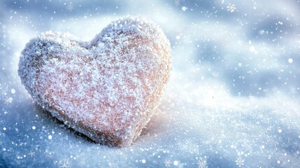 Obraz premium Frosted Heart on Snowy Background in Winter Wonderland Scene