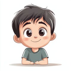 Cute Cartoon Child with Shy Expression and Blushing Cheeks