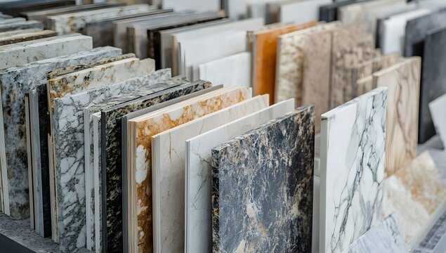 Kitchen countertop samples displayed in store