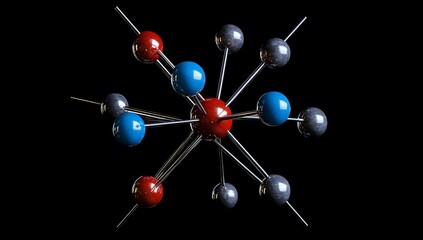 Obraz premium Colorful 3D Molecular Structure on Black Background