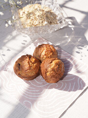 Homemade Oatmeal cake with bright background.