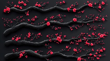 Beautifully crafted cherry blossom branches with vibrant flowers against a dark background