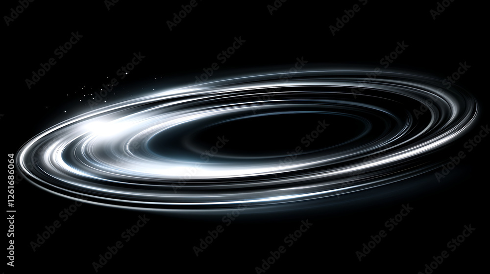 Poster silver swirls rotating effect shimmering motion trail light trails elegant curves on black backgroun