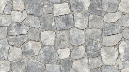 A detailed high-resolution seamless gray cobblestone texture with stone shapes, ideal for construction or 3D rendering projects. The tileable design features natural, grungy stone patterns that can be