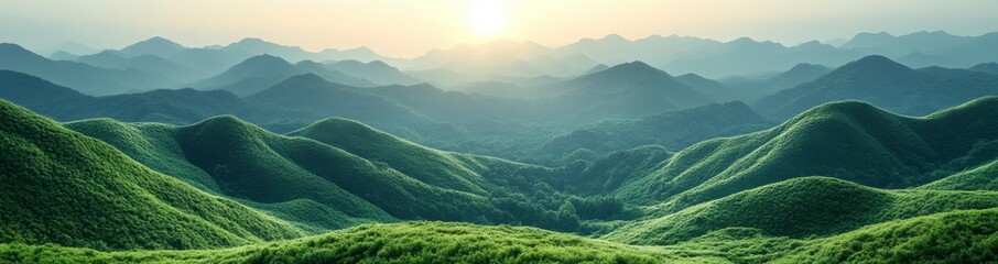 Obraz premium Mountain Landscape Sunrise Panorama View Nature Scene Environment Backgrounds Scenery Forest Trees Hills Peaks Views Scenery Forest Trees Landscape Beauty Horizons Nature Mountains Sky Colors Lush