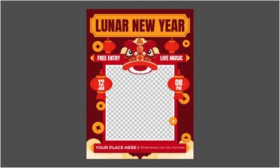 Lunar New Year Flyer. Lunar new year concept. Geometric modern vector with abstract forms, gradients, snakes. Design for calendar, cover, flyer.
