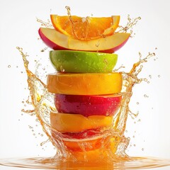 Naklejka na ściany i meble a stack of sliced apples and oranges. The apples are red and green in color and are arranged in a way that they are overlapping each other.