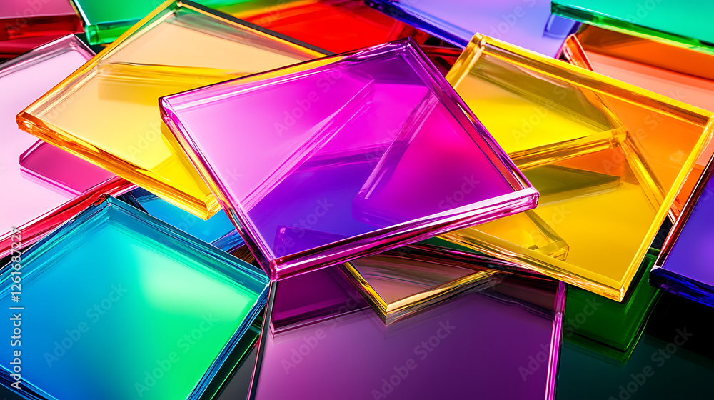 Aufkleber stack of colorful transparent glass square tiles graphic resource design elements background
