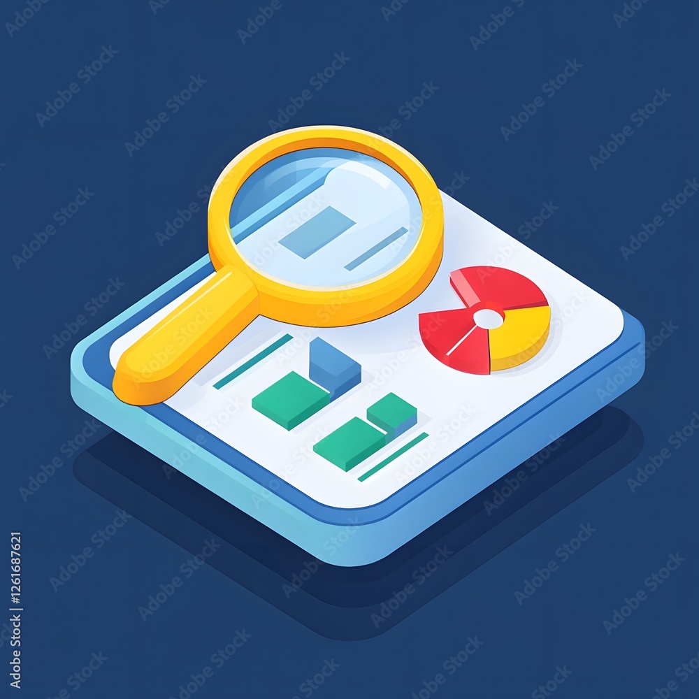 Poster isometric data analysis with magnifying glass