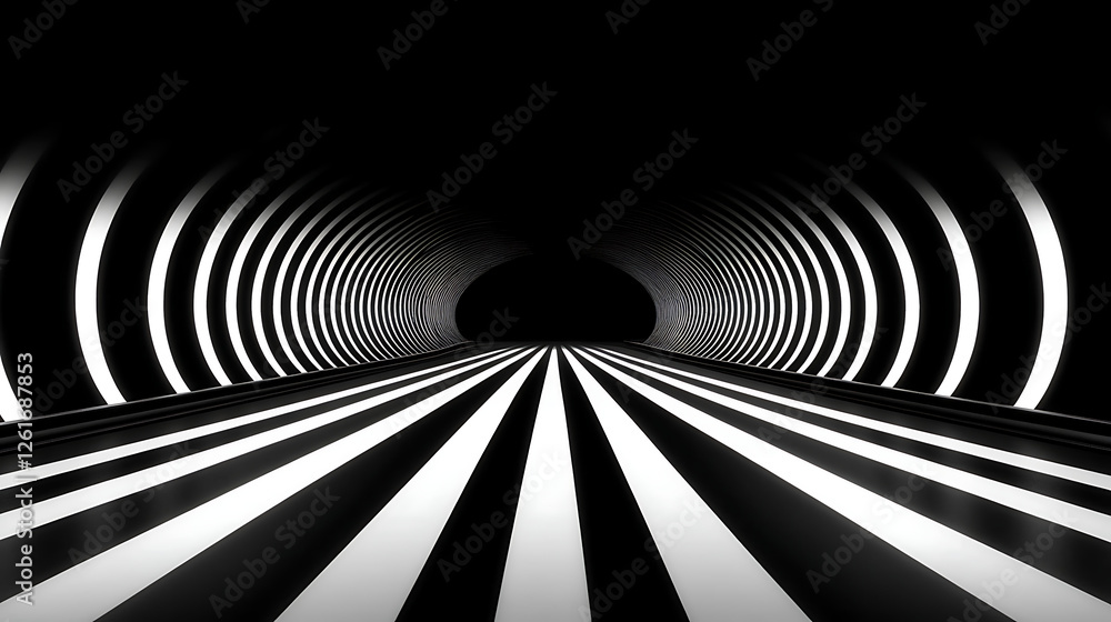 Aufkleber striking tunnel illusion with black and white stripes creating an endless depth and geometric design
