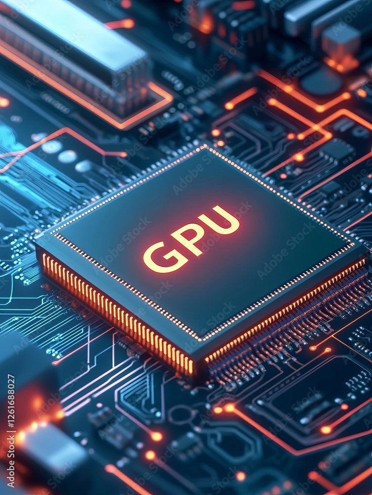Poster close-up of a gpu on a circuit board.