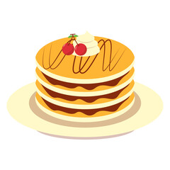 Yummy Pancake Illustration with Flat Cartoon Design. Isolated on White Background.