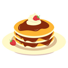 Yummy Pancake Illustration with Flat Cartoon Design. Isolated on White Background.
