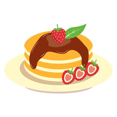 Yummy Pancake Illustration with Flat Cartoon Design. Isolated on White Background.