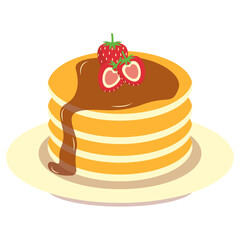 Yummy Pancake Illustration with Flat Cartoon Design. Isolated on White Background.
