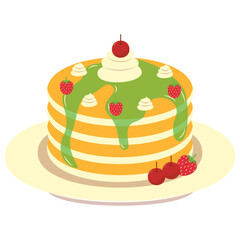 Yummy Pancake Illustration with Flat Cartoon Design. Isolated on White Background.