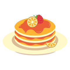 Yummy Pancake Illustration with Flat Cartoon Design. Isolated on White Background.