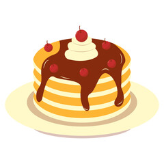 Yummy Pancake Illustration with Flat Cartoon Design. Isolated on White Background.