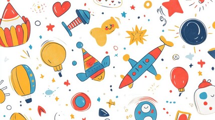 Childrens Day Doodle Page Print Border Design with Whimsical Toys and Cheerful concept