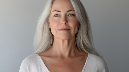 front view of a 50 year old woman standing