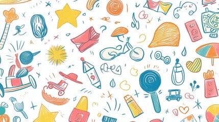 Childrens Day Doodle Page Print Border Design with Whimsical Toys and Cheerful concept