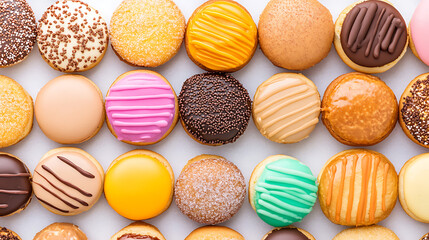 Obraz premium Sweet Treats Array Delicious Glazed Donuts Various Flavors and Toppings Confectionery Indulgence Assortment