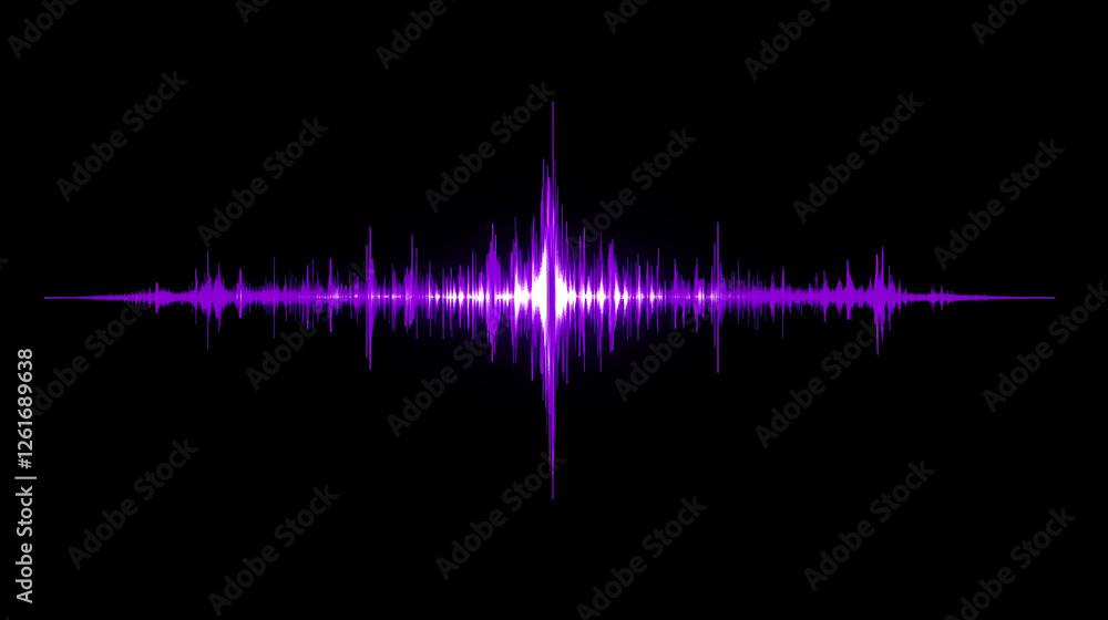 Poster symmetrical purple light waveform graphic representation on a dark background display