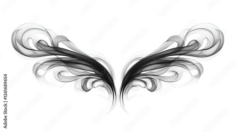 Poster symmetrical smoke plumes emanating ornamentally creating wing like visual illusion design element