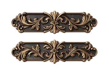 Ornate Floral Design Elements: Intricate, golden floral motifs with intricate detailing  in a baroque style, suitable for decorative design projects, crafting,  and ornate design patterns.  