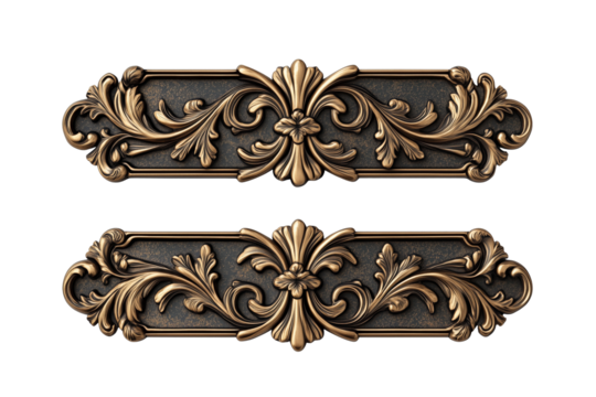 Ornate Floral Design Elements: Intricate, golden floral motifs with intricate detailing  in a baroque style, suitable for decorative design projects, crafting,  and ornate design patterns.  