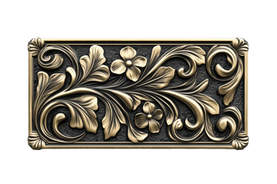 Ornate Floral Design: An intricate, embossed floral design in gold and black, evoking elegance and sophistication, perfect for adding a touch of vintage charm to your designs. - Powered by Adobe