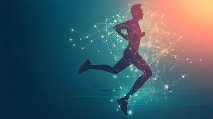 Naklejka premium Man running depicted through network connection illustration