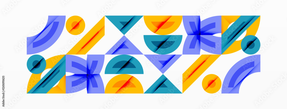 Aufkleber Abstract geometric background with shapes, featuring circular and rounded elements. Bold contrast, smooth gradients, dynamic composition, futuristic style