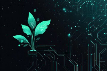 Tech plant growing circuit board, digital future background