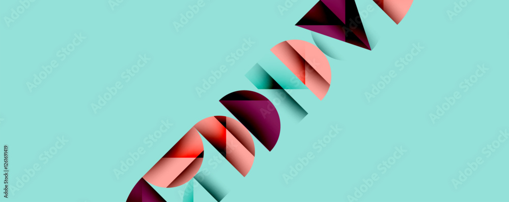 Poster Abstract geometric background with layered gradient shapes forming dynamic patterns. Overlapping semi circles and triangles create depth and contrast