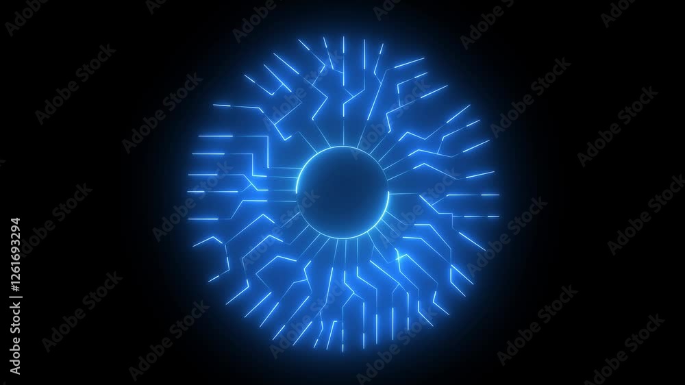 Poster technology circuit board with shield icon animation with neon line.
