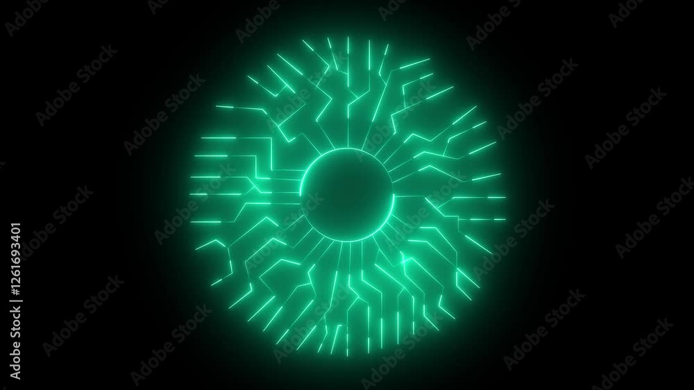 Poster technology circuit board with shield icon animation with neon line.