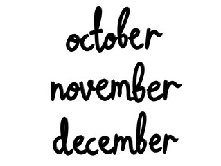 Line art month of year calligraphy lettering short phrases illustration. Name of month monoline continuous text. One line continuous october november december concept banner